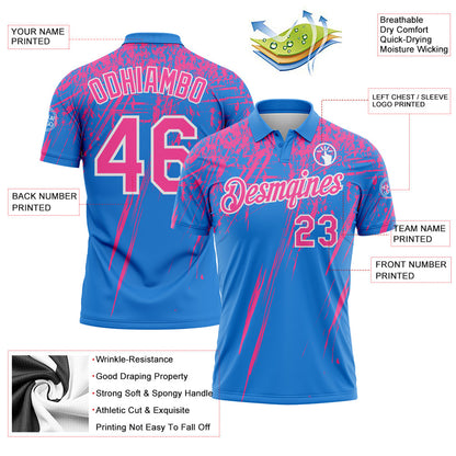 Custom Powder Blue Pink-White Distressed Scratch Brush Stroke Performance Polo Shirt