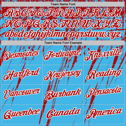 Custom Sky Blue Red-White Distressed Scratch Brush Stroke Performance Polo Shirt