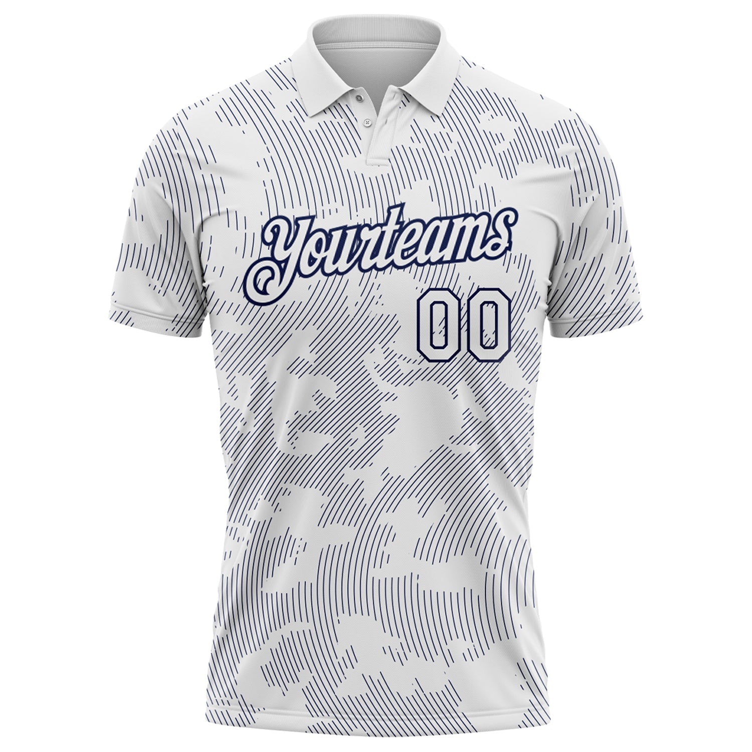 Custom White-Navy 3D Pattern Abstract Fluid Line Performance Polo Shirt