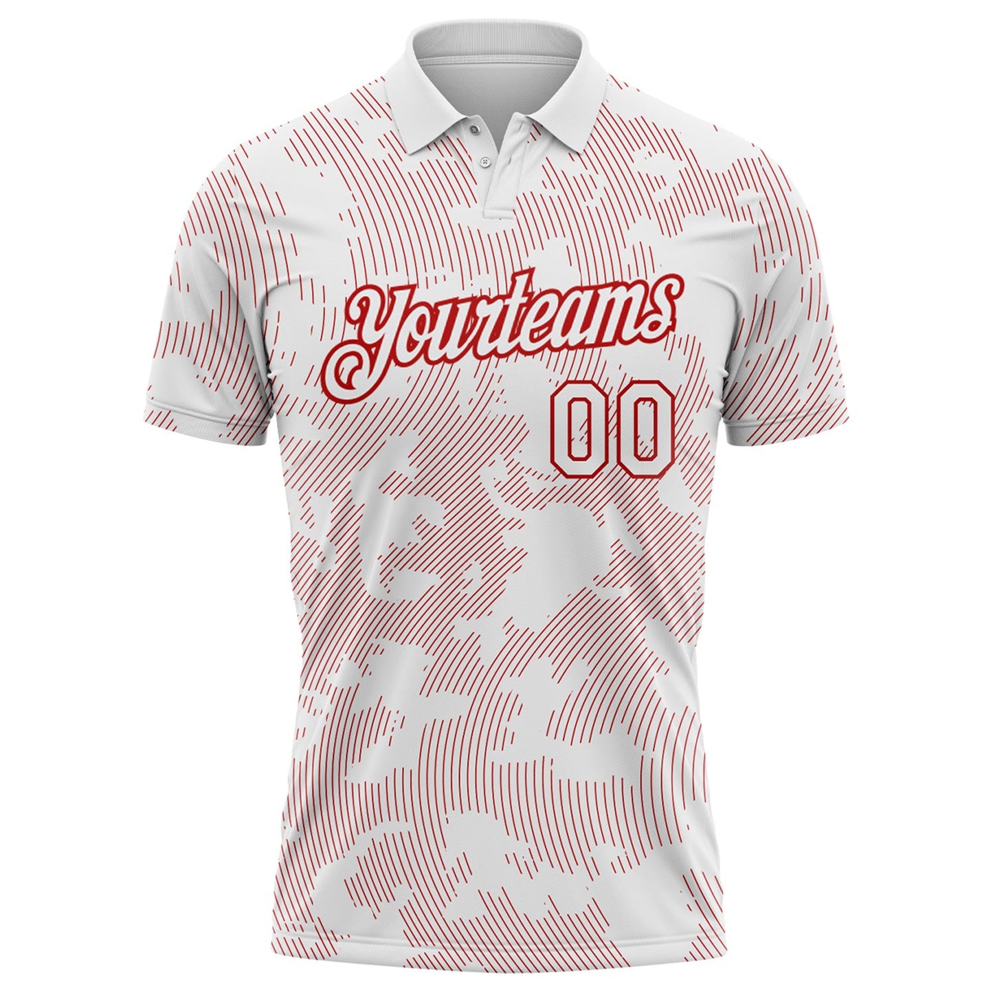 Custom White-Red 3D Pattern Abstract Fluid Line Performance Polo Shirt