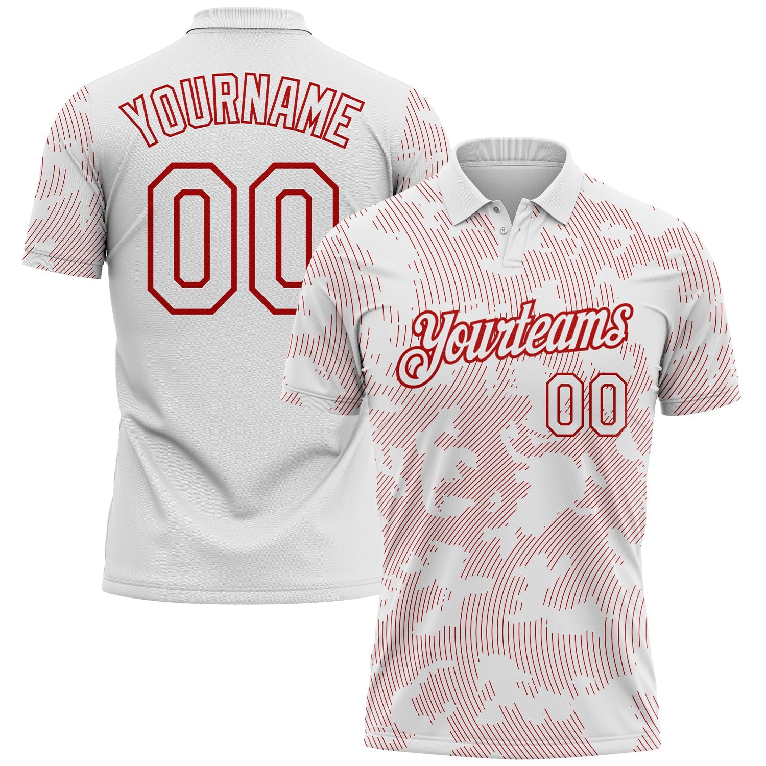 Custom White-Red 3D Pattern Abstract Fluid Line Performance Polo Shirt