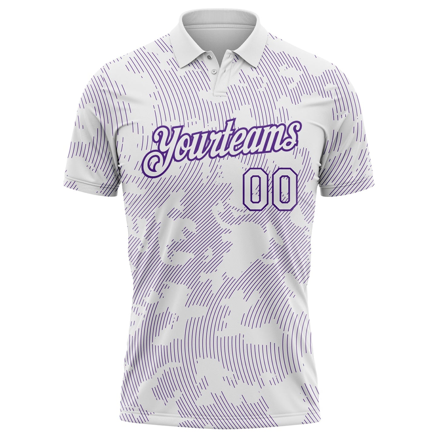 Custom White-Purple 3D Pattern Abstract Fluid Line Performance Polo Shirt