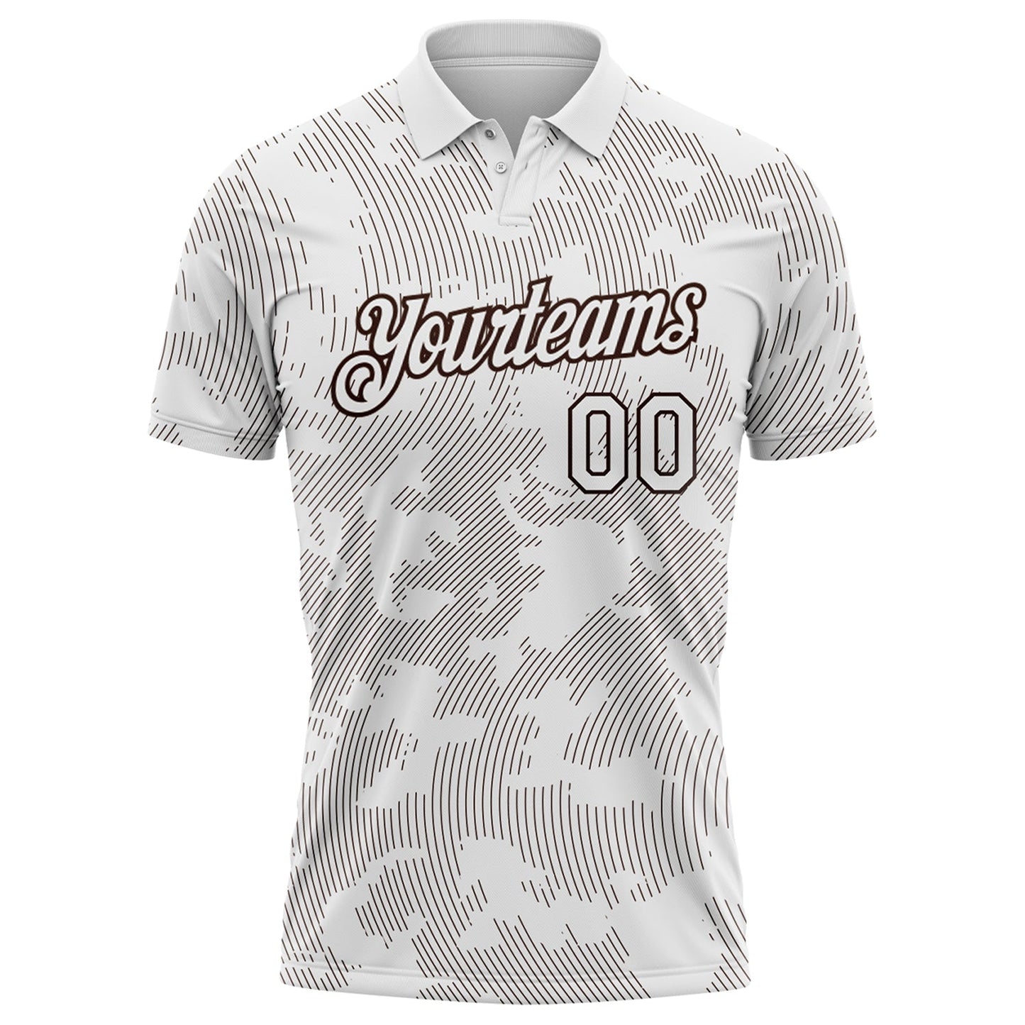Custom White-Brown 3D Pattern Abstract Fluid Line Performance Polo Shirt