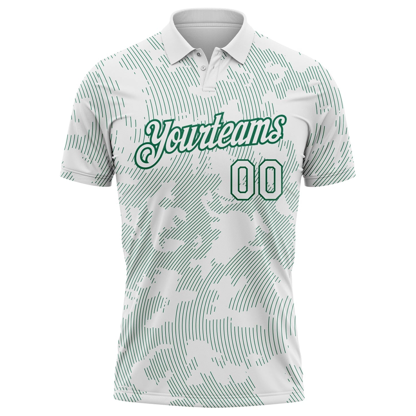 Custom White-Kelly Green 3D Pattern Abstract Fluid Line Performance Polo Shirt
