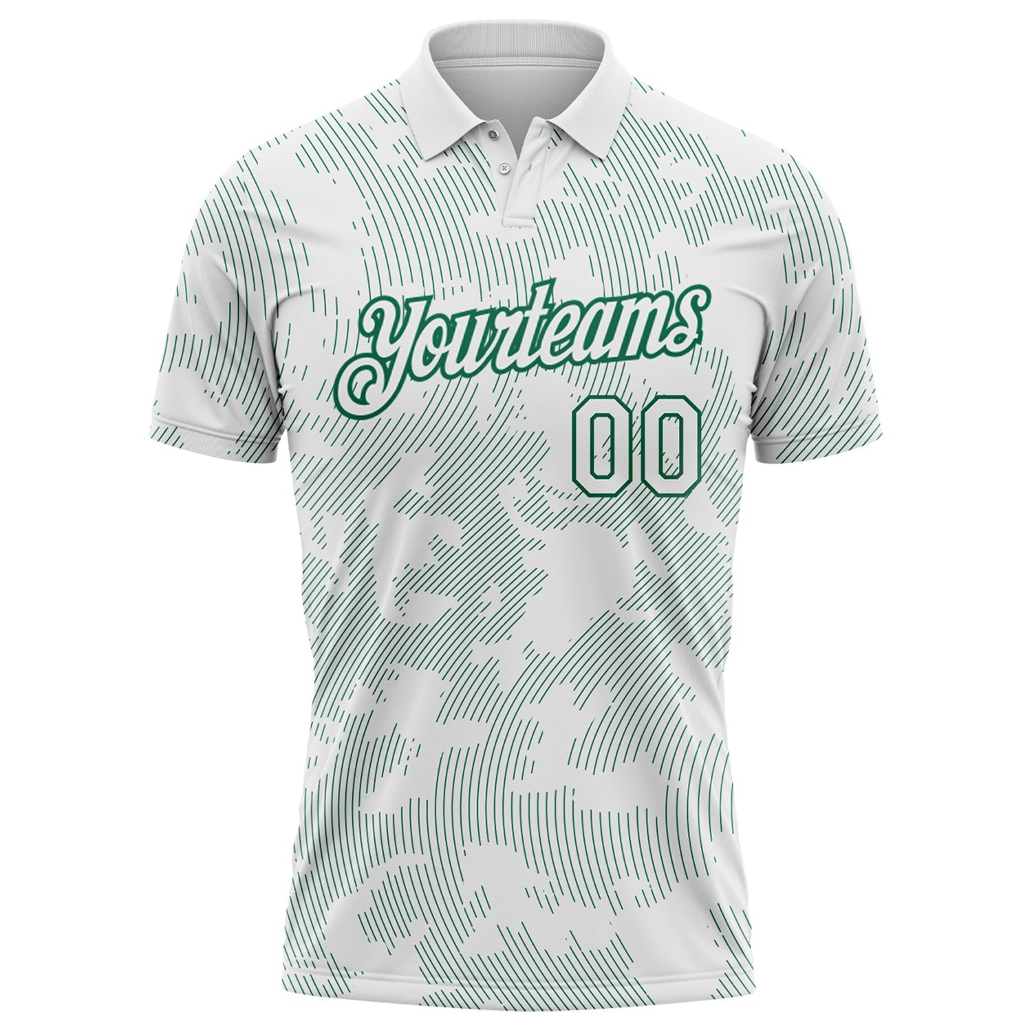 Custom White-Kelly Green 3D Pattern Abstract Fluid Line Performance Polo Shirt