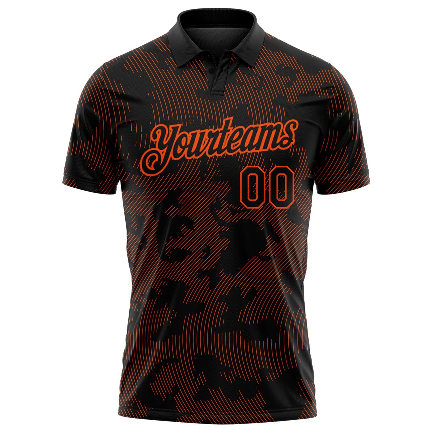 Custom Black-Orange 3D Pattern Abstract Fluid Line Performance Polo Shirt