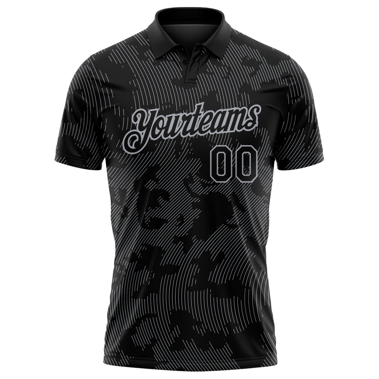 Custom Black-Gray 3D Pattern Abstract Fluid Line Performance Polo Shirt