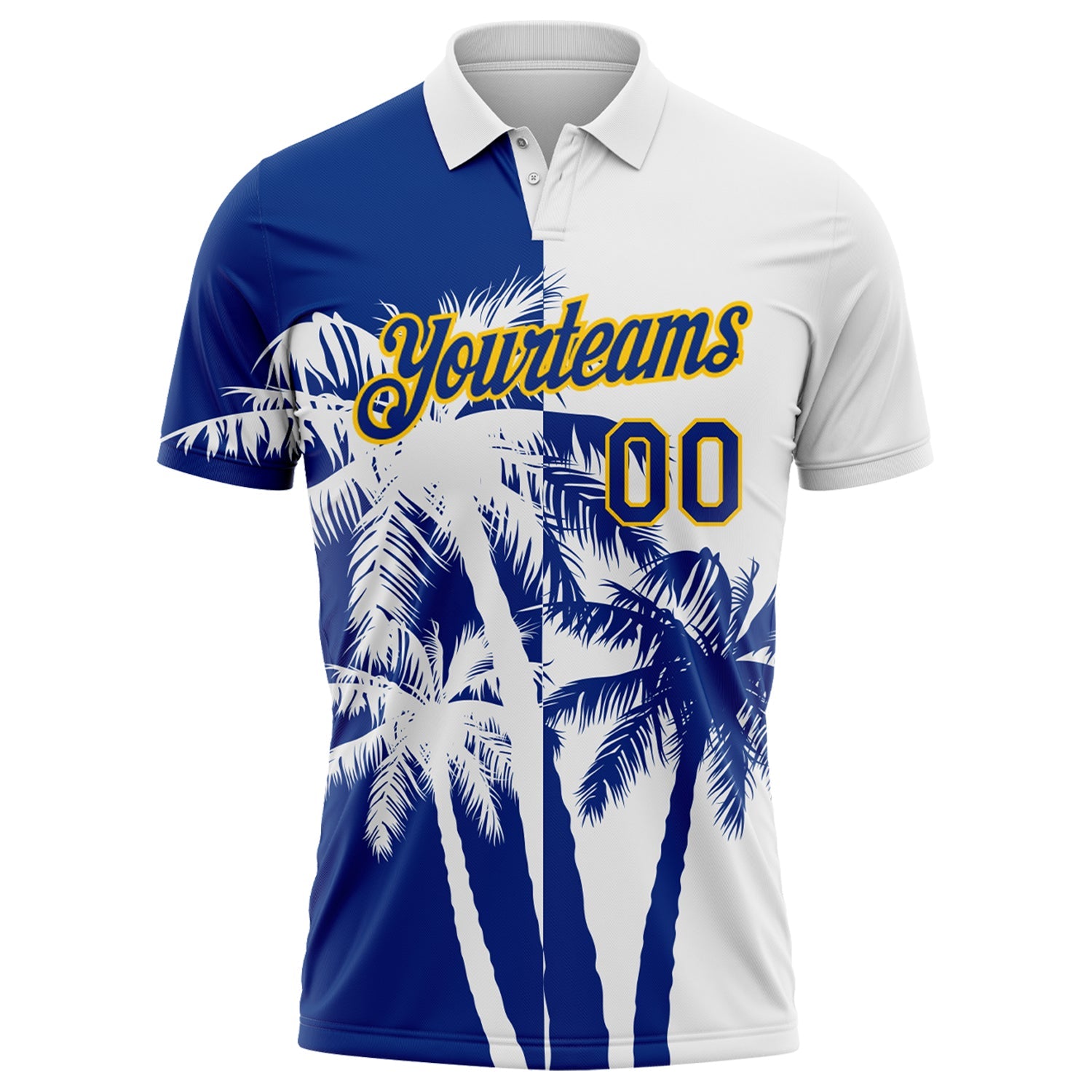 Custom White Royal-Yellow Hawaii Tropical Coastal Palm Trees Performance Polo Shirt