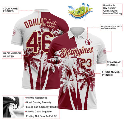 Custom White Crimson-Cream Hawaii Tropical Coastal Palm Trees Performance Polo Shirt