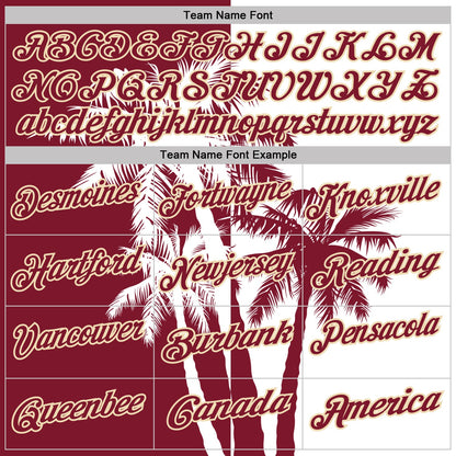 Custom White Crimson-Cream Hawaii Tropical Coastal Palm Trees Performance Polo Shirt