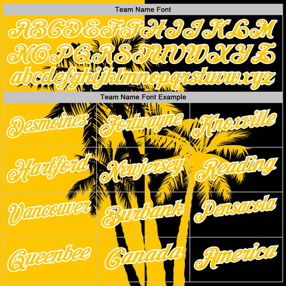 Custom Black Yellow-White Hawaii Tropical Coastal Palm Trees Performance Polo Shirt