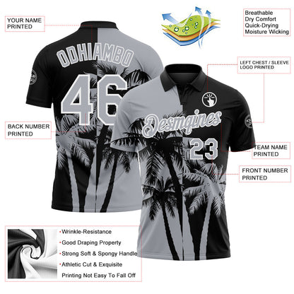 Custom Black Gray-White Hawaii Tropical Coastal Palm Trees Performance Polo Shirt