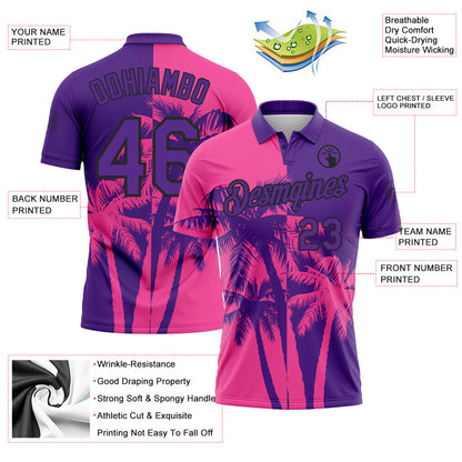 Custom Purple Pink-Black Hawaii Tropical Coastal Palm Trees Performance Polo Shirt