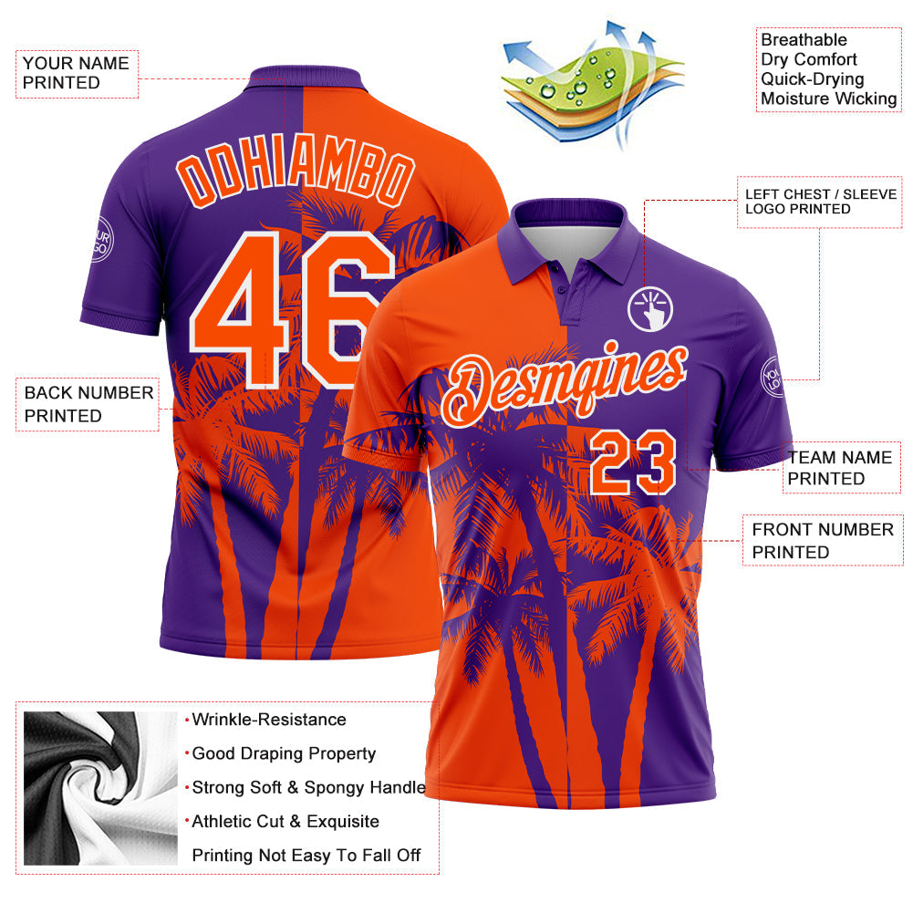 Custom Purple Orange-White Hawaii Tropical Coastal Palm Trees Performance Polo Shirt