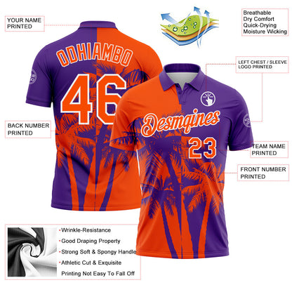 Custom Purple Orange-White Hawaii Tropical Coastal Palm Trees Performance Polo Shirt