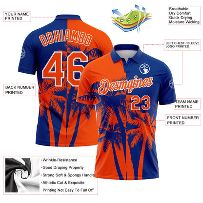 Custom Royal Orange-White Hawaii Tropical Coastal Palm Trees Performance Polo Shirt