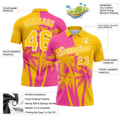 Custom Yellow Pink-White Hawaii Tropical Coastal Palm Trees Performance Polo Shirt