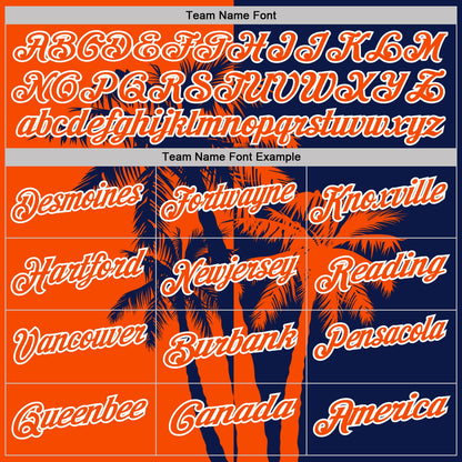 Custom Navy Orange-White Hawaii Tropical Coastal Palm Trees Performance Polo Shirt