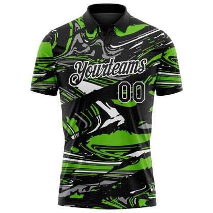 Custom Black Aurora Green Gray-White 3D Pattern Abstract Fluid Marble Performance Polo Shirt