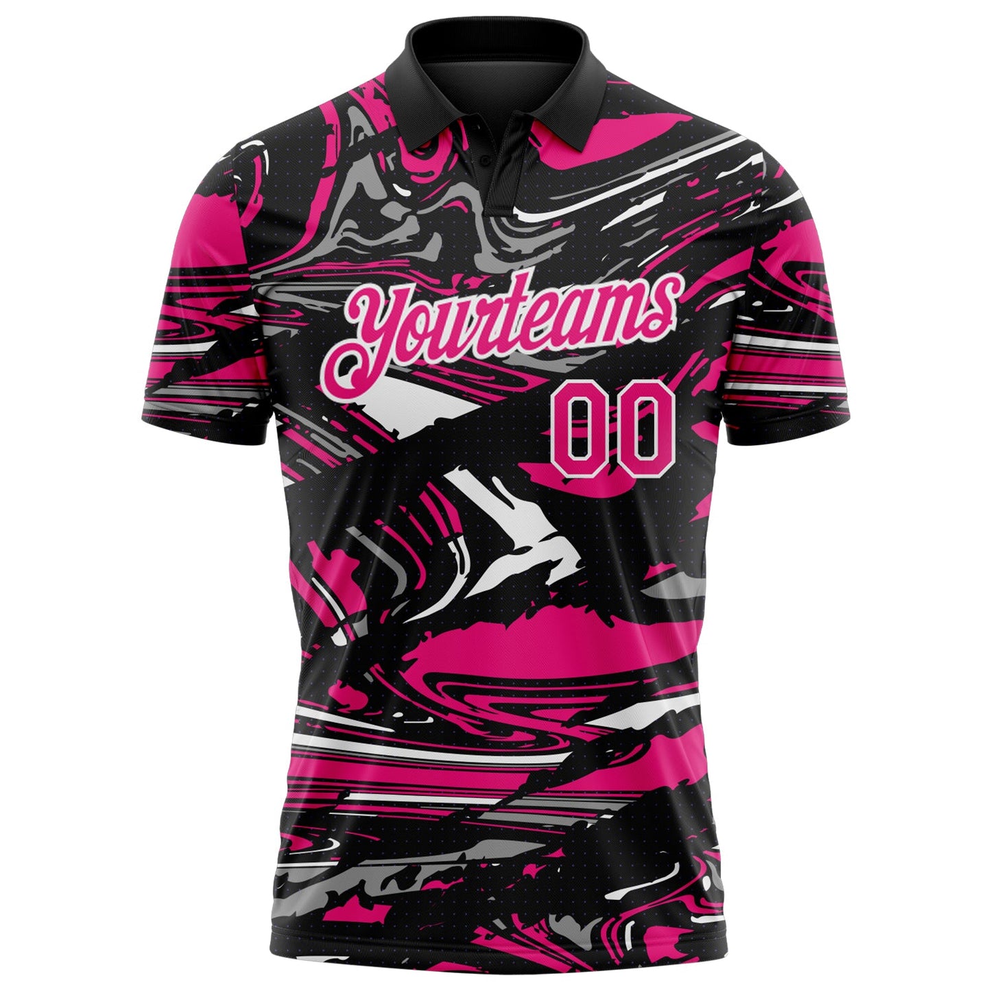 Custom Black Hot Pink Gray-White 3D Pattern Abstract Fluid Marble Performance Polo Shirt