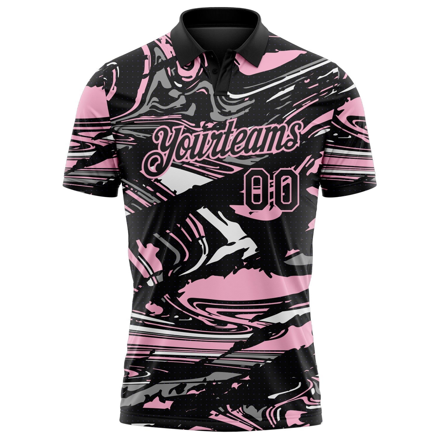 Custom Black Light Pink-Gray 3D Pattern Abstract Fluid Marble Performance Polo Shirt