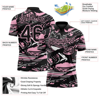 Custom Black Light Pink-Gray 3D Pattern Abstract Fluid Marble Performance Polo Shirt