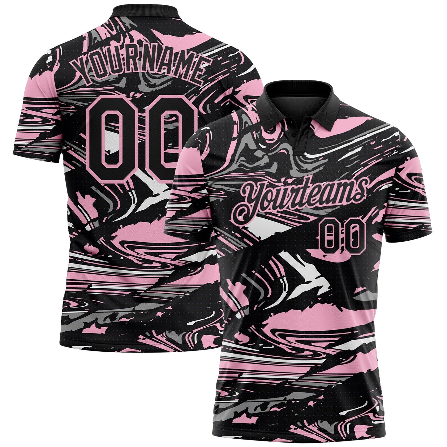 Custom Black Light Pink-Gray 3D Pattern Abstract Fluid Marble Performance Polo Shirt