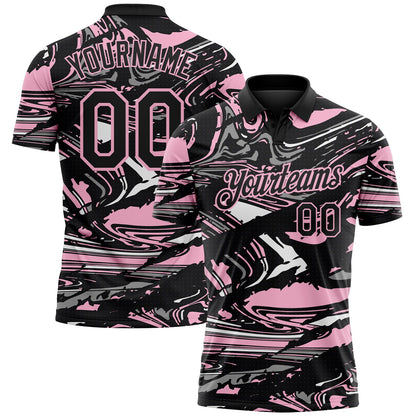 Custom Black Light Pink-Gray 3D Pattern Abstract Fluid Marble Performance Polo Shirt