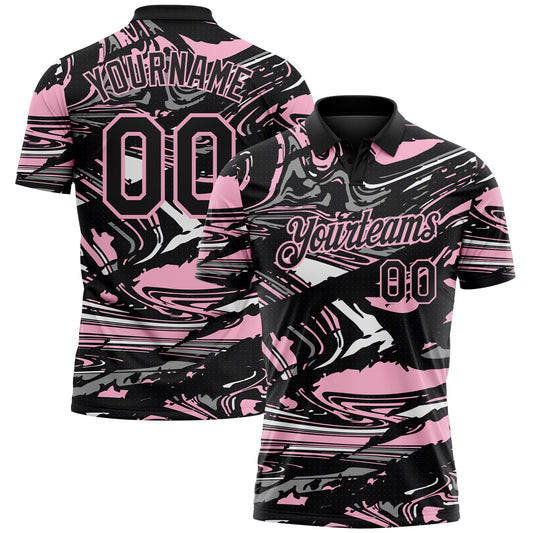 Custom Black Light Pink-Gray 3D Pattern Abstract Fluid Marble Performance Polo Shirt