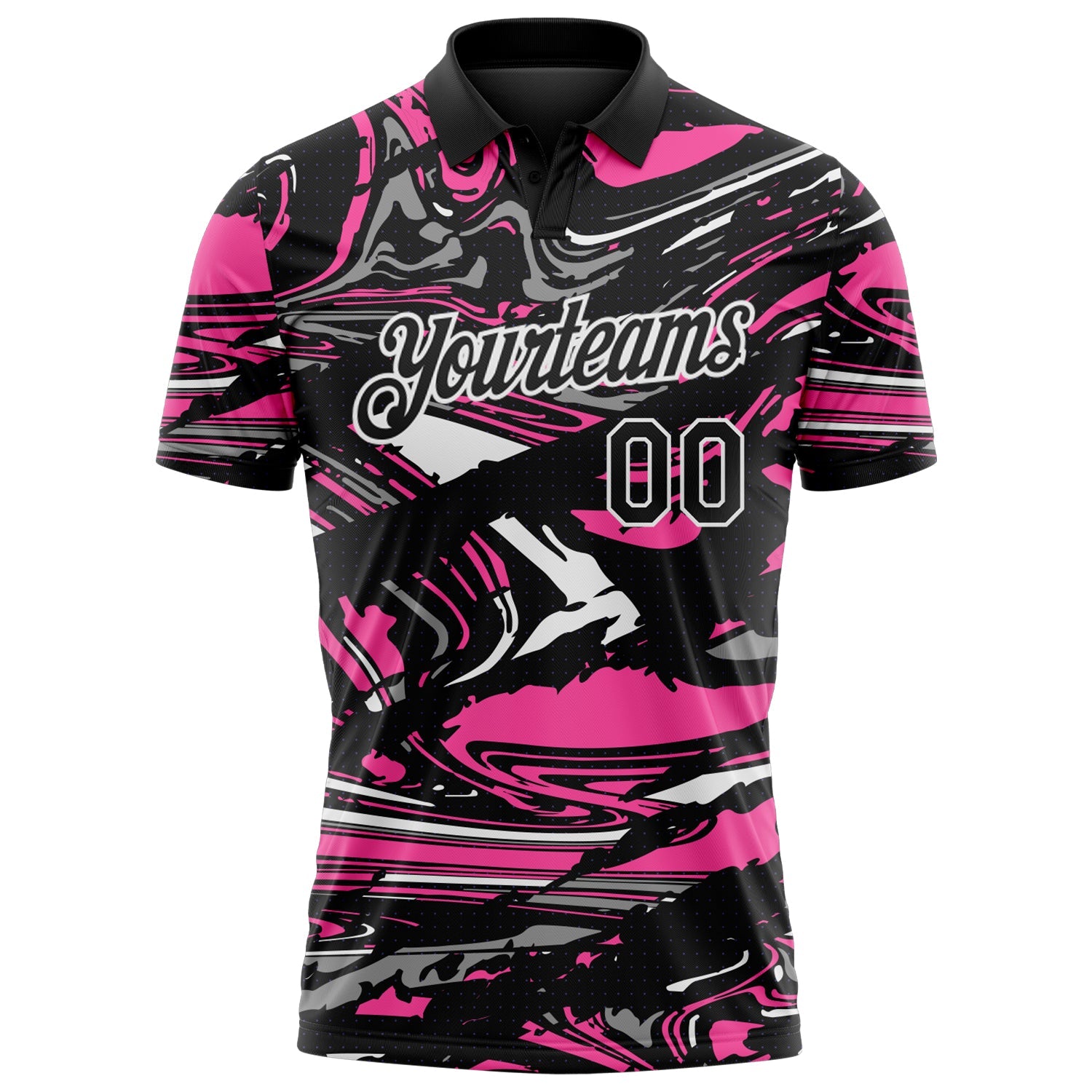 Custom Black Pink Gray-White 3D Pattern Abstract Fluid Marble Performance Polo Shirt