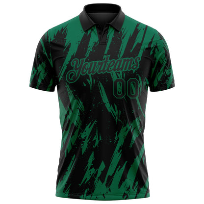 Custom Black-Kelly Green Torn Sharp Brush Stroke Splatter Performance Polo Shirt