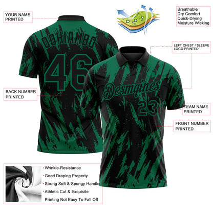 Custom Black-Kelly Green Torn Sharp Brush Stroke Splatter Performance Polo Shirt