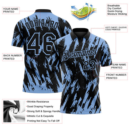 Custom Black-Light Blue Torn Sharp Brush Stroke Splatter Performance Polo Shirt