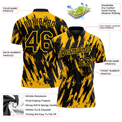 Custom Black-Gold Torn Sharp Brush Stroke Splatter Performance Polo Shirt