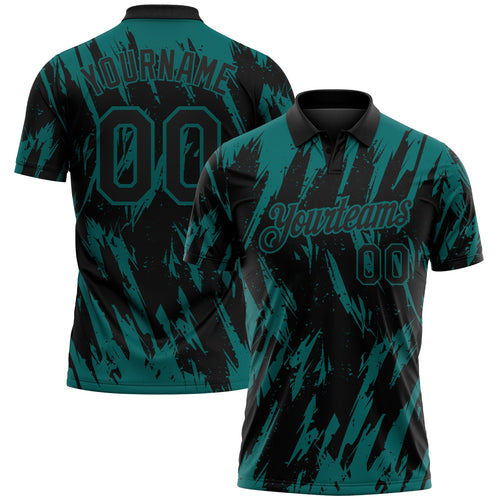 Custom Black-Teal Torn Sharp Brush Stroke Splatter Performance Polo Shirt