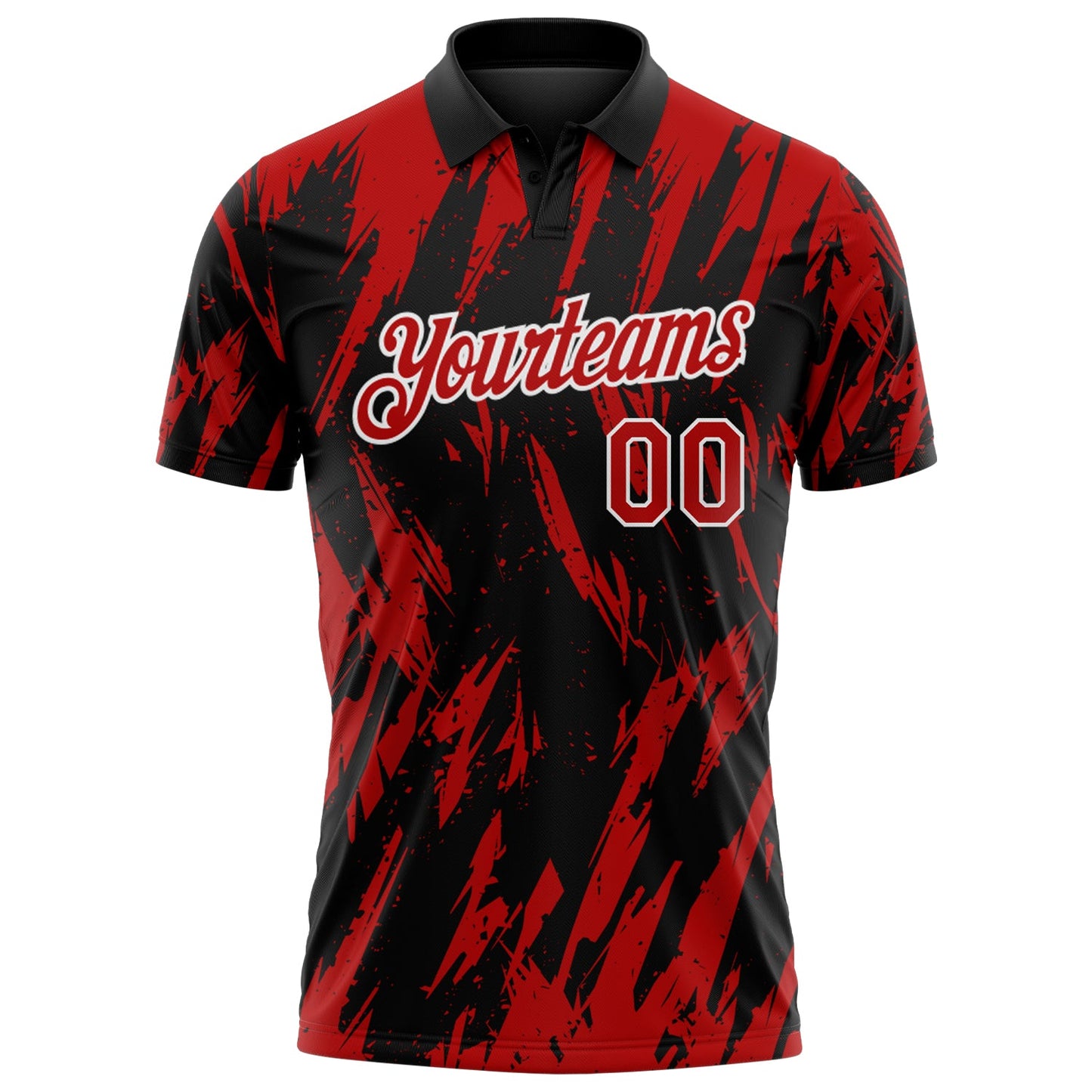 Custom Black Red-White Torn Sharp Brush Stroke Splatter Performance Polo Shirt