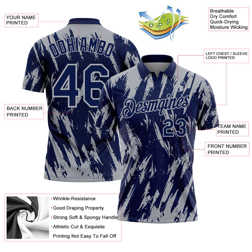 Custom Navy-Gray Torn Sharp Brush Stroke Splatter Performance Polo Shirt