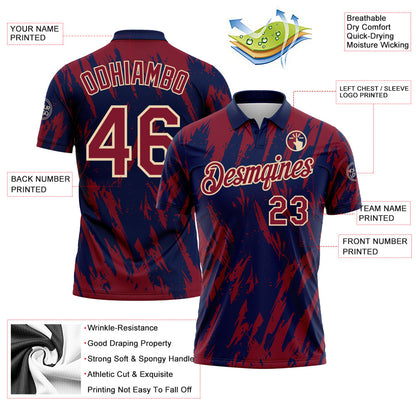 Custom Navy Crimson-City Cream Torn Sharp Brush Stroke Splatter Performance Polo Shirt