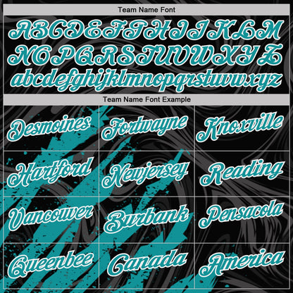 Custom Black Teal-White Brush Stroke Splatter Liquid Swirl Performance Polo Shirt