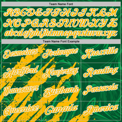 Custom Kelly Green Gold-White Brush Stroke Splatter Liquid Swirl Performance Polo Shirt
