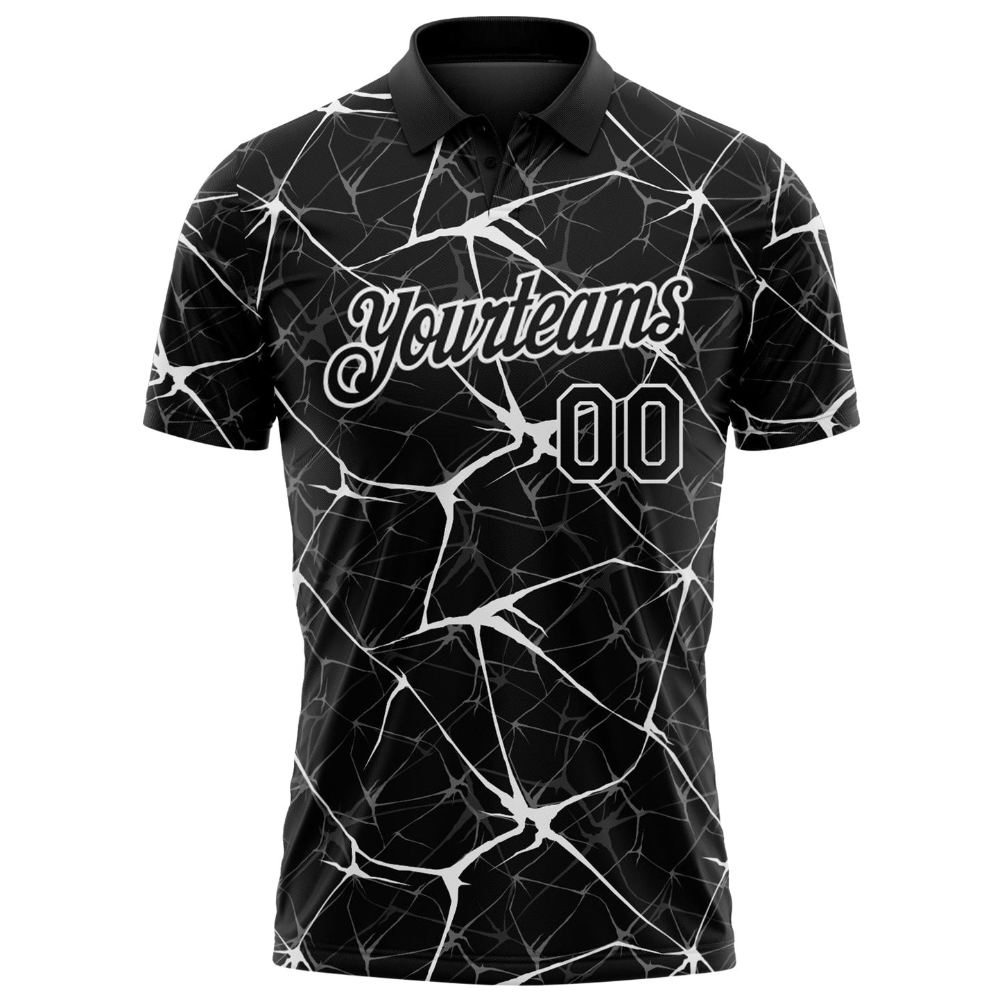 Custom Black-White 3D Pattern Abstract Network Crackle Performance Polo Shirt