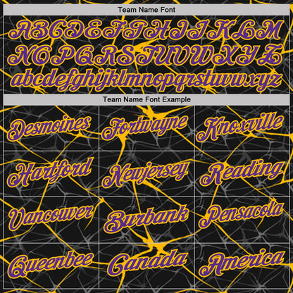 Custom Black Purple-Gold 3D Pattern Abstract Network Crackle Performance Polo Shirt