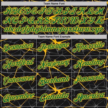 Custom Black Kelly Green-Gold 3D Pattern Abstract Network Crackle Performance Polo Shirt