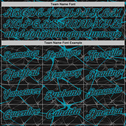 Custom Black-Teal 3D Pattern Abstract Network Crackle Performance Polo Shirt