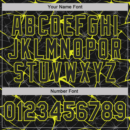 Custom Black-Neon Yellow 3D Pattern Abstract Network Crackle Performance Polo Shirt
