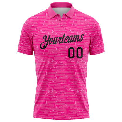 Custom Pink-Black Distressed Fragment Brush Stroke Performance Polo Shirt