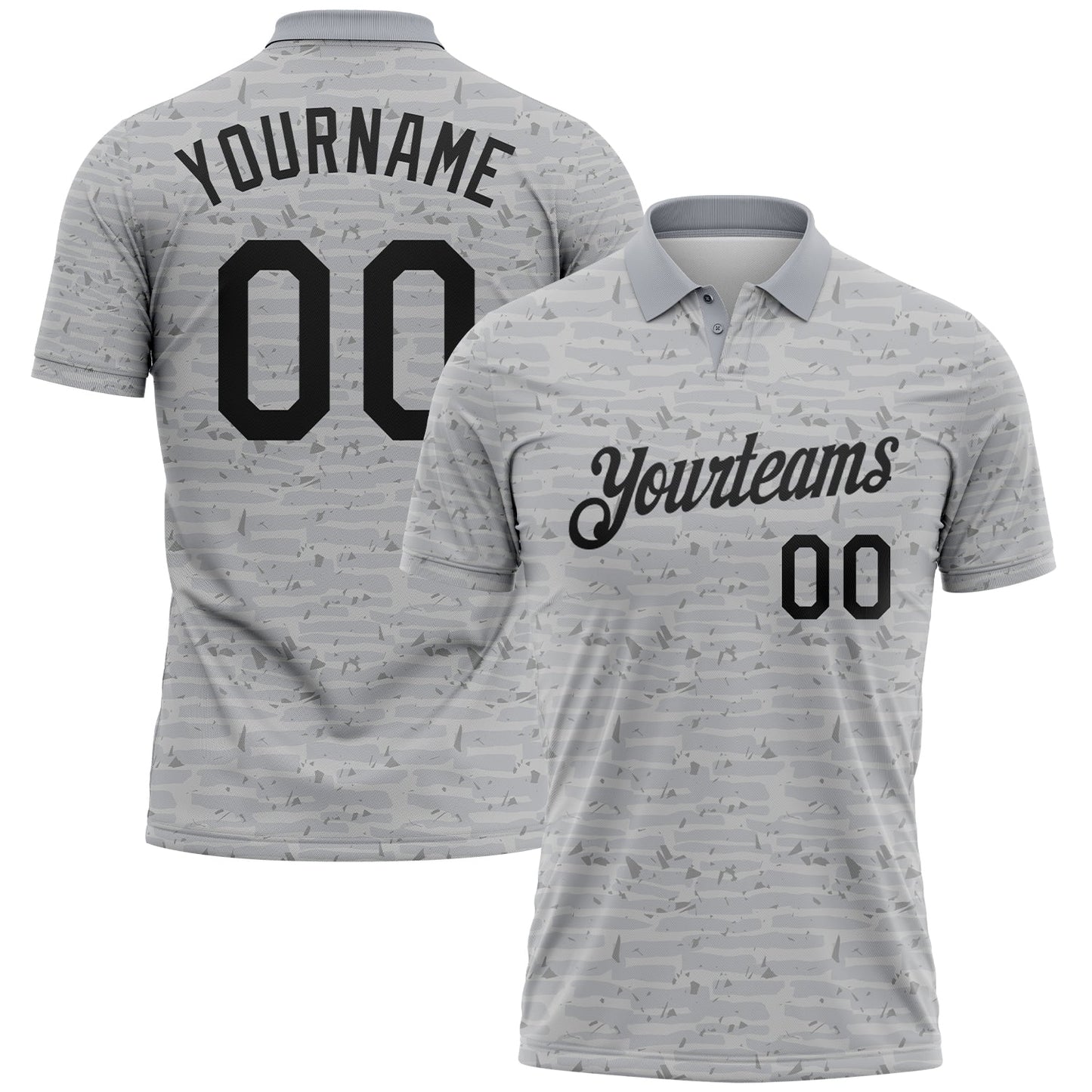 Custom Gray-Black Distressed Fragment Brush Stroke Performance Polo Shirt