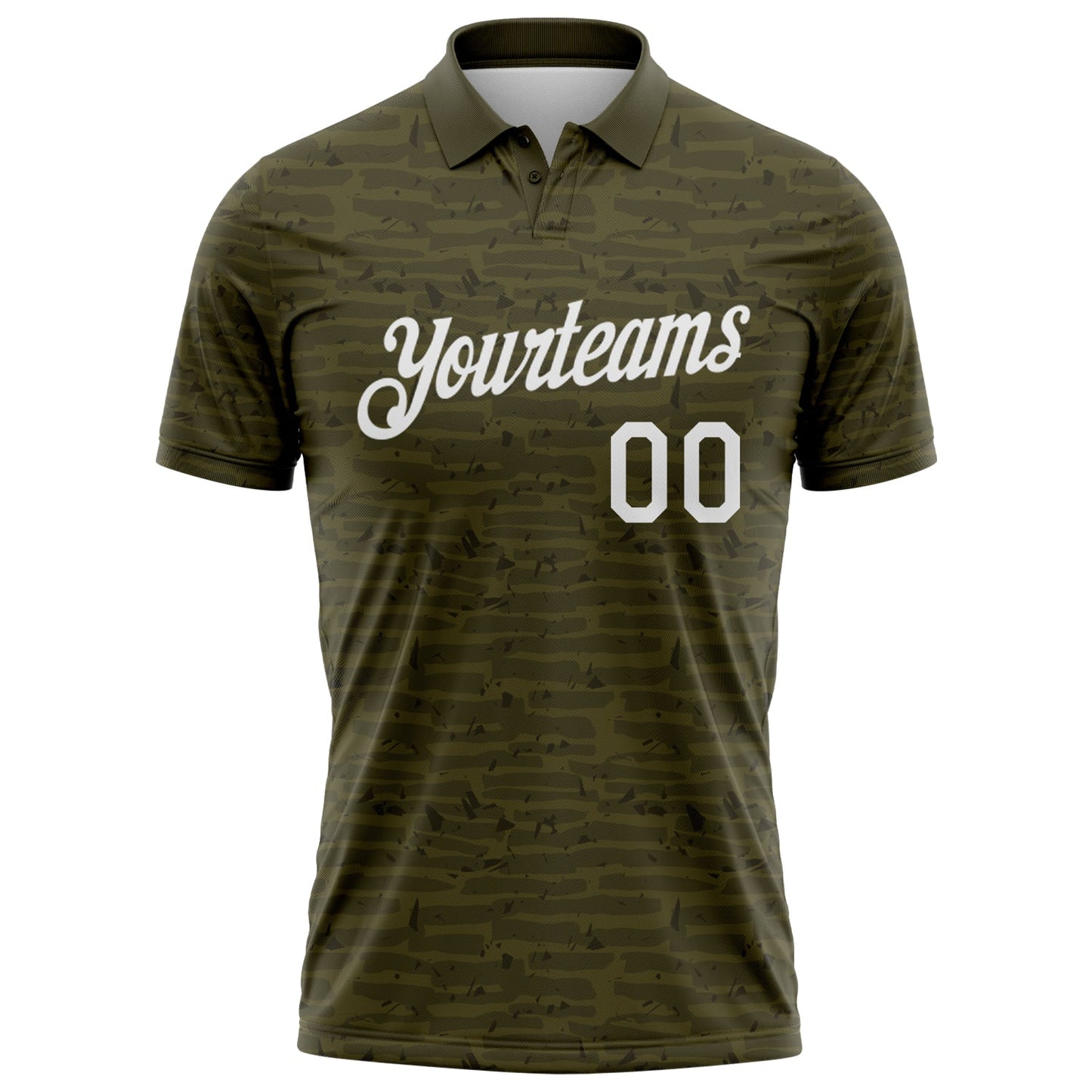 Custom Olive-White Distressed Fragment Brush Stroke Performance Polo Shirt