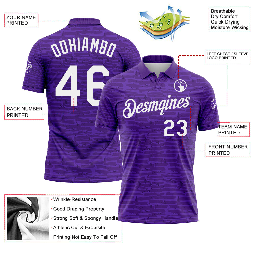 Custom Purple-White Distressed Fragment Brush Stroke Performance Polo Shirt