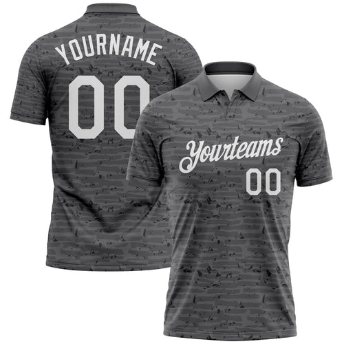 Custom Steel Gray-White Distressed Fragment Brush Stroke Performance Polo Shirt